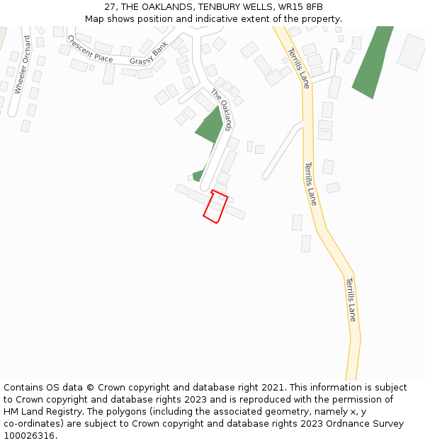 27, THE OAKLANDS, TENBURY WELLS, WR15 8FB: Location map and indicative extent of plot
