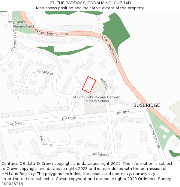 27, THE PADDOCK, GODALMING, GU7 1XD: Location map and indicative extent of plot