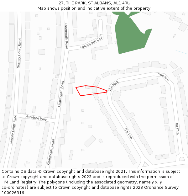 27, THE PARK, ST ALBANS, AL1 4RU: Location map and indicative extent of plot