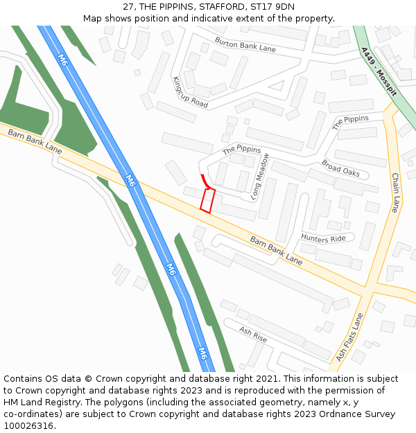 27, THE PIPPINS, STAFFORD, ST17 9DN: Location map and indicative extent of plot