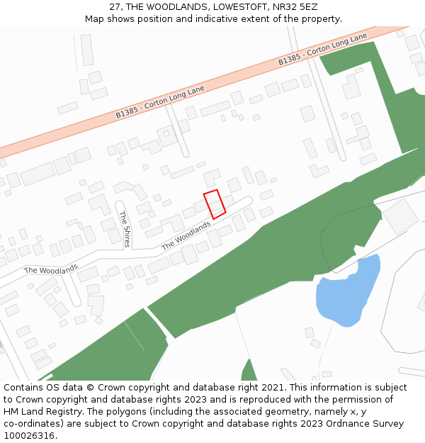 27, THE WOODLANDS, LOWESTOFT, NR32 5EZ: Location map and indicative extent of plot