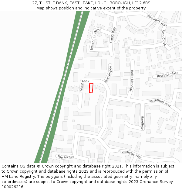 27, THISTLE BANK, EAST LEAKE, LOUGHBOROUGH, LE12 6RS: Location map and indicative extent of plot