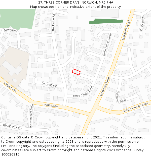 27, THREE CORNER DRIVE, NORWICH, NR6 7HA: Location map and indicative extent of plot