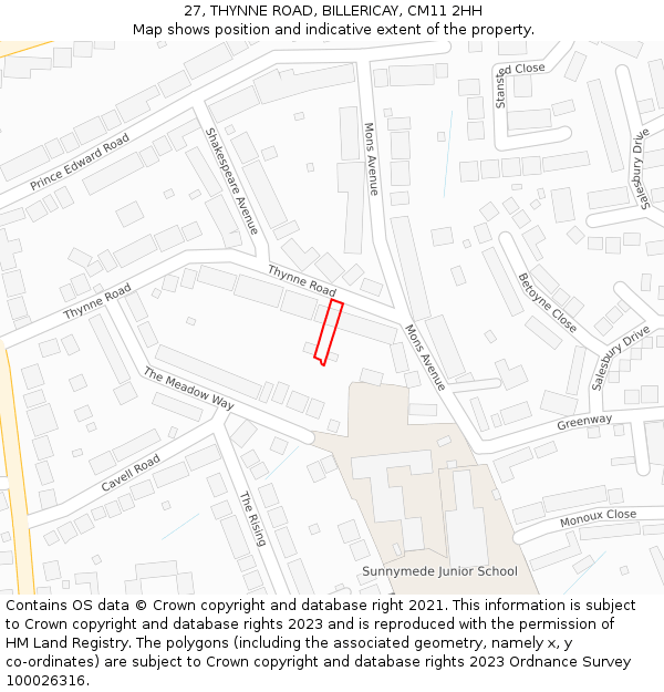 27, THYNNE ROAD, BILLERICAY, CM11 2HH: Location map and indicative extent of plot