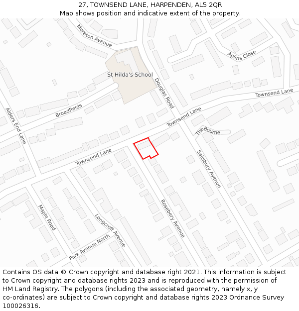 27, TOWNSEND LANE, HARPENDEN, AL5 2QR: Location map and indicative extent of plot