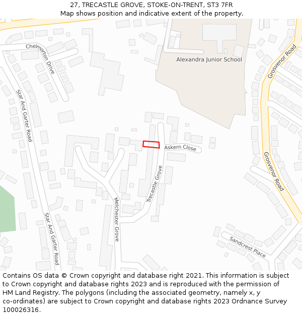 27, TRECASTLE GROVE, STOKE-ON-TRENT, ST3 7FR: Location map and indicative extent of plot
