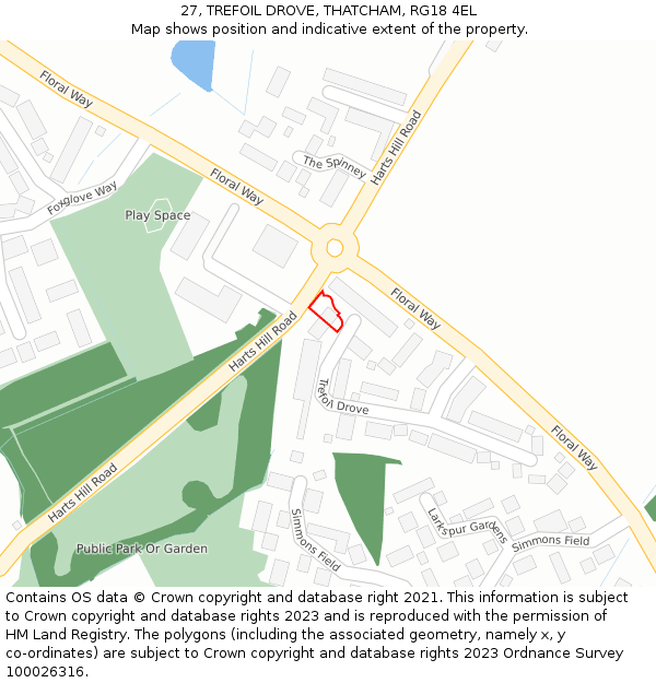 27, TREFOIL DROVE, THATCHAM, RG18 4EL: Location map and indicative extent of plot