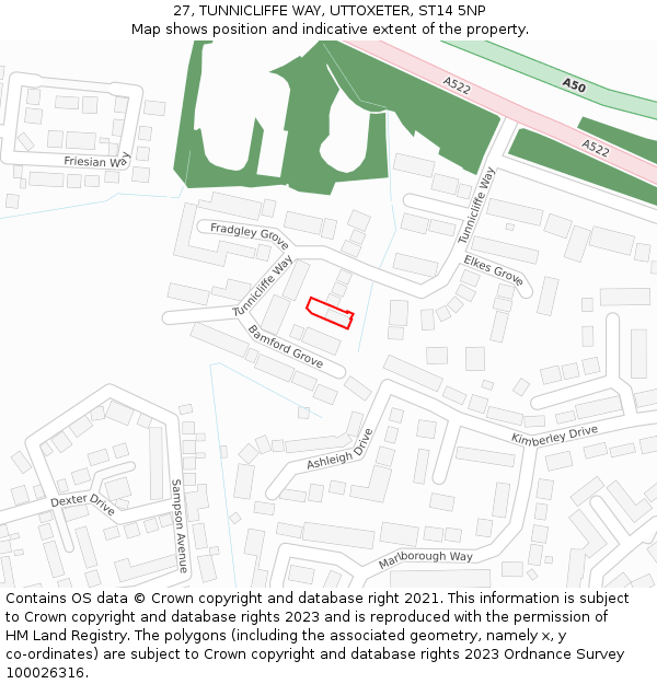 27, TUNNICLIFFE WAY, UTTOXETER, ST14 5NP: Location map and indicative extent of plot