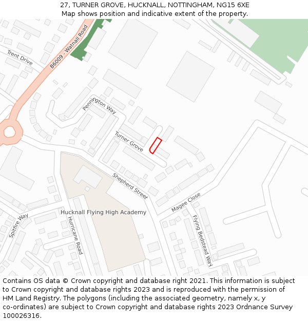 27, TURNER GROVE, HUCKNALL, NOTTINGHAM, NG15 6XE: Location map and indicative extent of plot