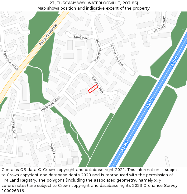 27, TUSCANY WAY, WATERLOOVILLE, PO7 8SJ: Location map and indicative extent of plot