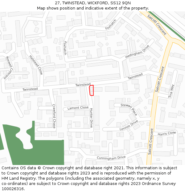 27, TWINSTEAD, WICKFORD, SS12 9QN: Location map and indicative extent of plot