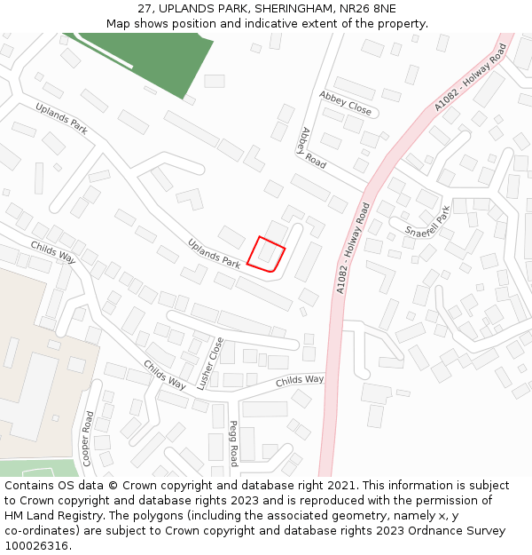 27, UPLANDS PARK, SHERINGHAM, NR26 8NE: Location map and indicative extent of plot