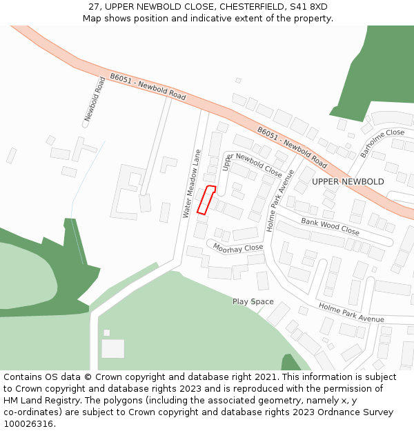 27, UPPER NEWBOLD CLOSE, CHESTERFIELD, S41 8XD: Location map and indicative extent of plot