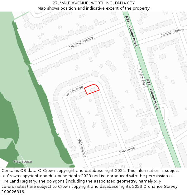 27, VALE AVENUE, WORTHING, BN14 0BY: Location map and indicative extent of plot
