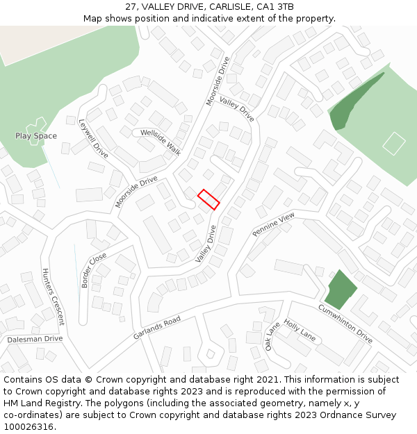 27, VALLEY DRIVE, CARLISLE, CA1 3TB: Location map and indicative extent of plot
