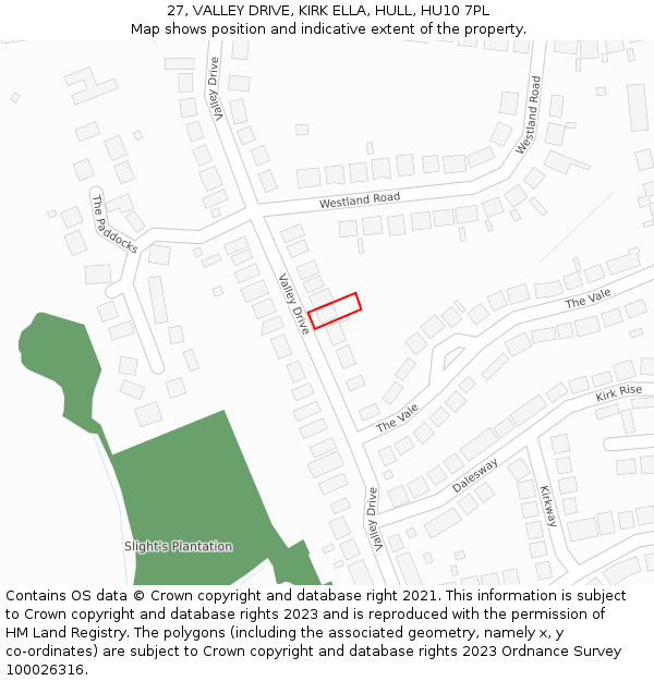 27, VALLEY DRIVE, KIRK ELLA, HULL, HU10 7PL: Location map and indicative extent of plot
