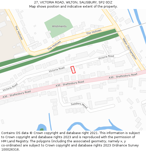 27, VICTORIA ROAD, WILTON, SALISBURY, SP2 0DZ: Location map and indicative extent of plot
