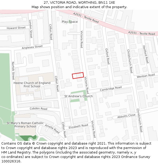 27, VICTORIA ROAD, WORTHING, BN11 1XE: Location map and indicative extent of plot