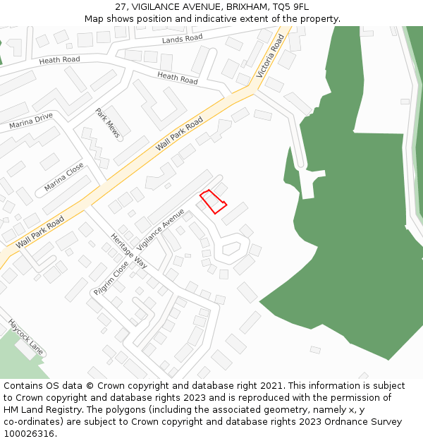 27, VIGILANCE AVENUE, BRIXHAM, TQ5 9FL: Location map and indicative extent of plot