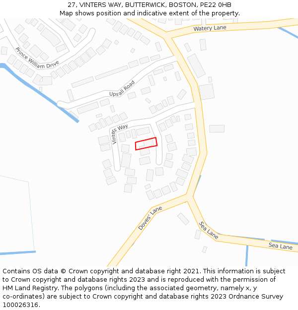 27, VINTERS WAY, BUTTERWICK, BOSTON, PE22 0HB: Location map and indicative extent of plot