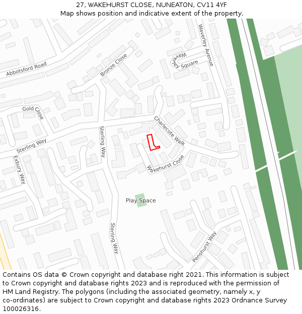 27, WAKEHURST CLOSE, NUNEATON, CV11 4YF: Location map and indicative extent of plot