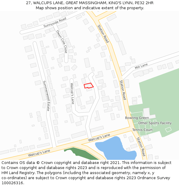 27, WALCUPS LANE, GREAT MASSINGHAM, KING'S LYNN, PE32 2HR: Location map and indicative extent of plot