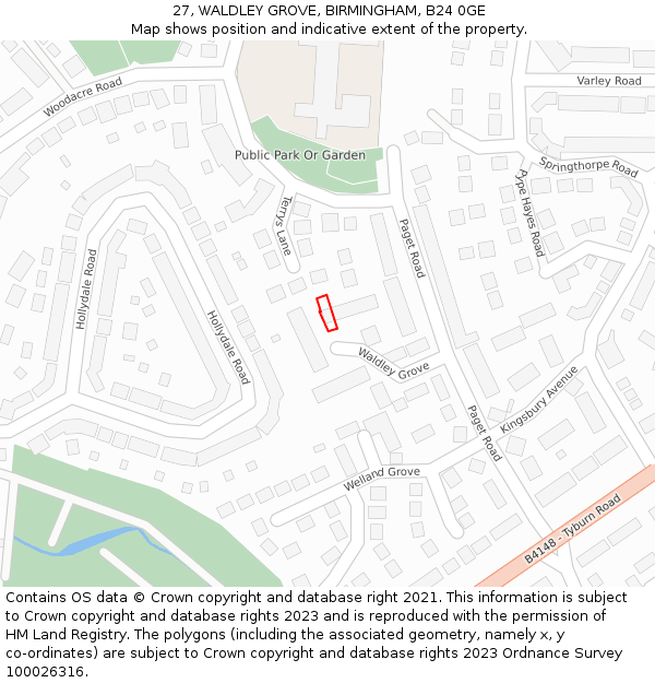 27, WALDLEY GROVE, BIRMINGHAM, B24 0GE: Location map and indicative extent of plot