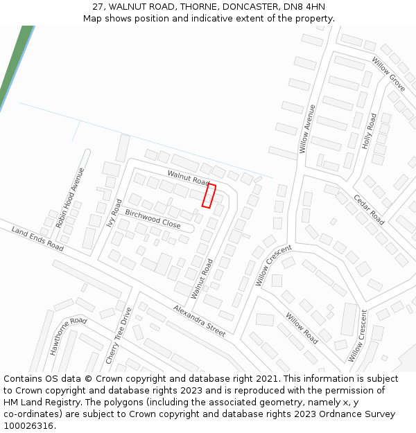 27, WALNUT ROAD, THORNE, DONCASTER, DN8 4HN: Location map and indicative extent of plot