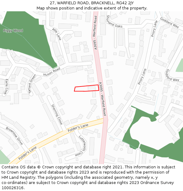 27, WARFIELD ROAD, BRACKNELL, RG42 2JY: Location map and indicative extent of plot