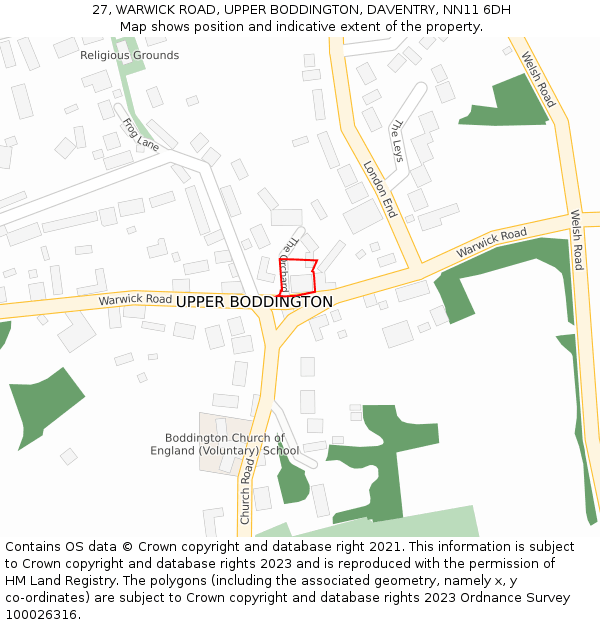 27, WARWICK ROAD, UPPER BODDINGTON, DAVENTRY, NN11 6DH: Location map and indicative extent of plot