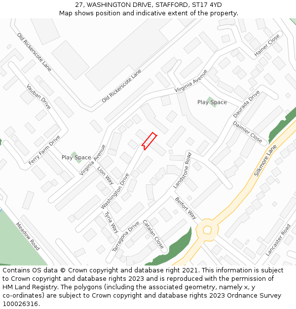27, WASHINGTON DRIVE, STAFFORD, ST17 4YD: Location map and indicative extent of plot