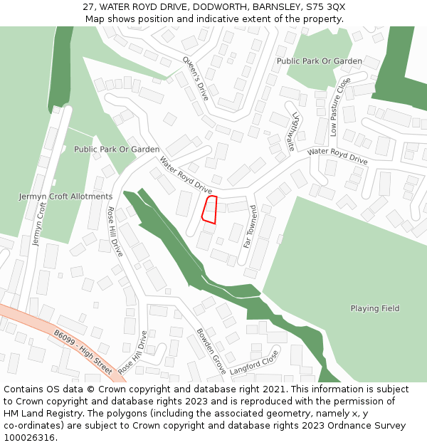 27, WATER ROYD DRIVE, DODWORTH, BARNSLEY, S75 3QX: Location map and indicative extent of plot