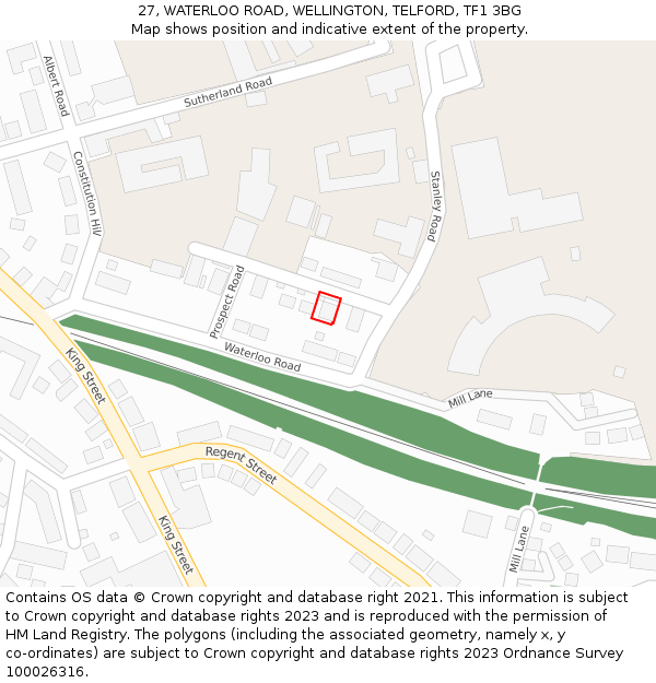 27, WATERLOO ROAD, WELLINGTON, TELFORD, TF1 3BG: Location map and indicative extent of plot