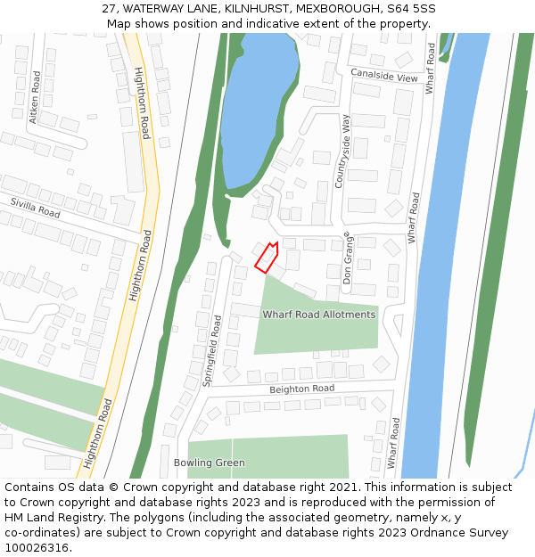 27, WATERWAY LANE, KILNHURST, MEXBOROUGH, S64 5SS: Location map and indicative extent of plot