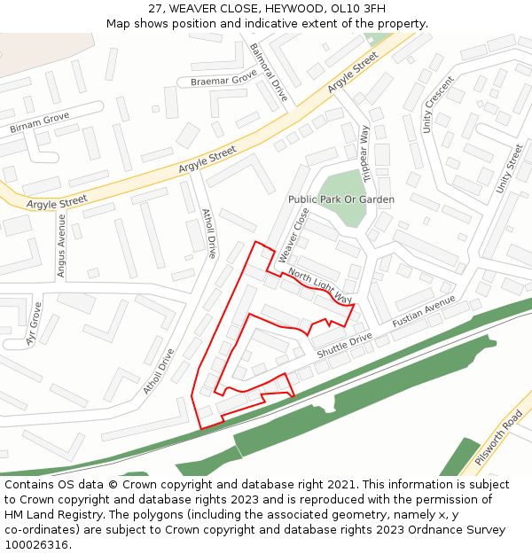 27, WEAVER CLOSE, HEYWOOD, OL10 3FH: Location map and indicative extent of plot