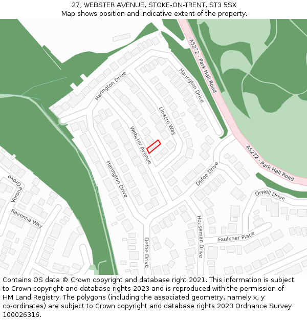 27, WEBSTER AVENUE, STOKE-ON-TRENT, ST3 5SX: Location map and indicative extent of plot
