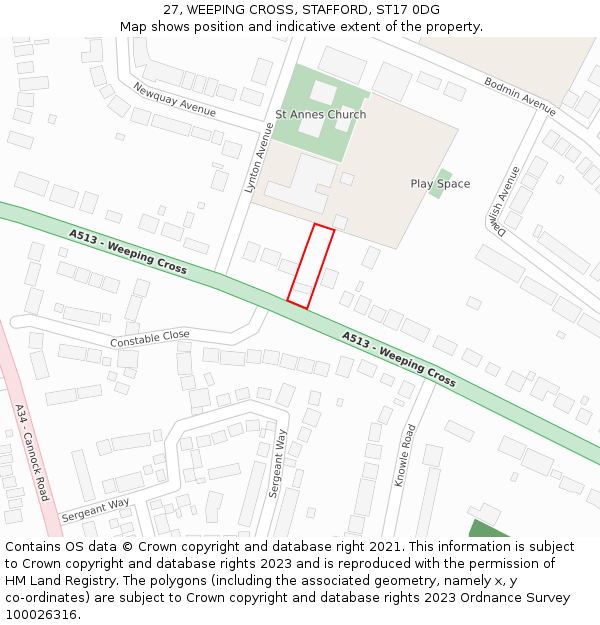27, WEEPING CROSS, STAFFORD, ST17 0DG: Location map and indicative extent of plot