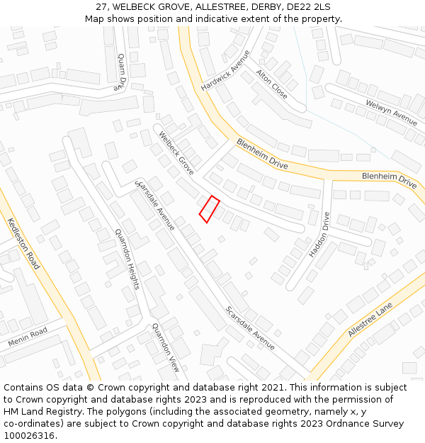 27, WELBECK GROVE, ALLESTREE, DERBY, DE22 2LS: Location map and indicative extent of plot