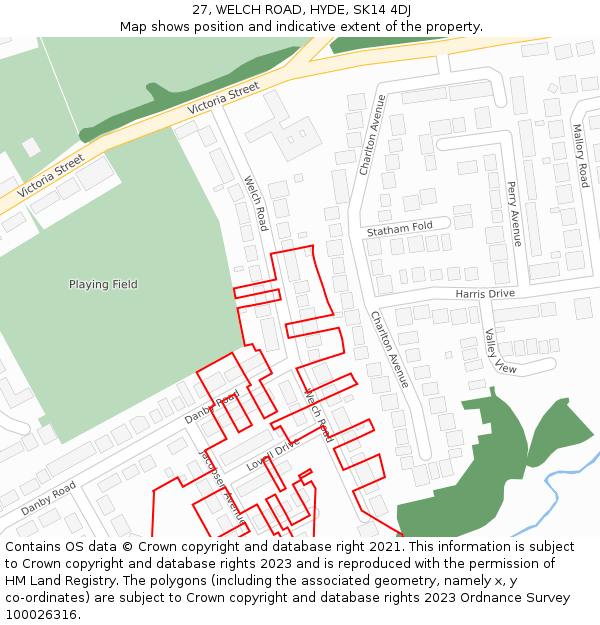 27, WELCH ROAD, HYDE, SK14 4DJ: Location map and indicative extent of plot