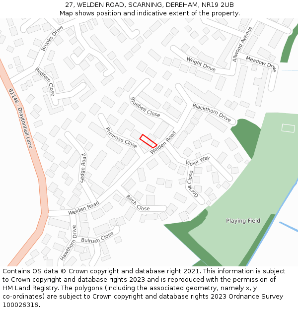 27, WELDEN ROAD, SCARNING, DEREHAM, NR19 2UB: Location map and indicative extent of plot