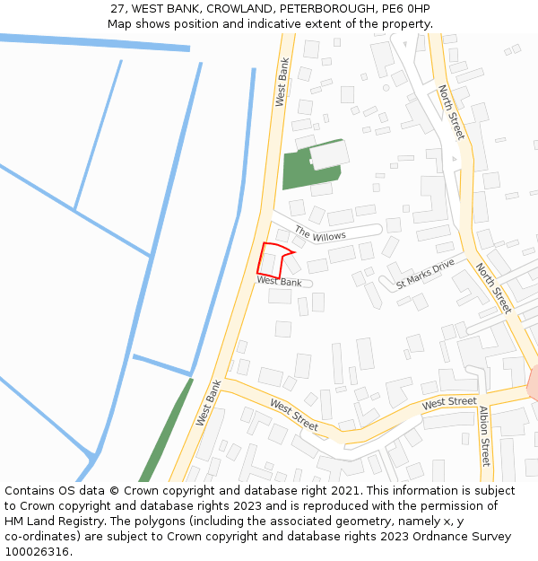 27, WEST BANK, CROWLAND, PETERBOROUGH, PE6 0HP: Location map and indicative extent of plot
