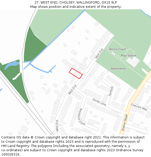 27, WEST END, CHOLSEY, WALLINGFORD, OX10 9LP: Location map and indicative extent of plot