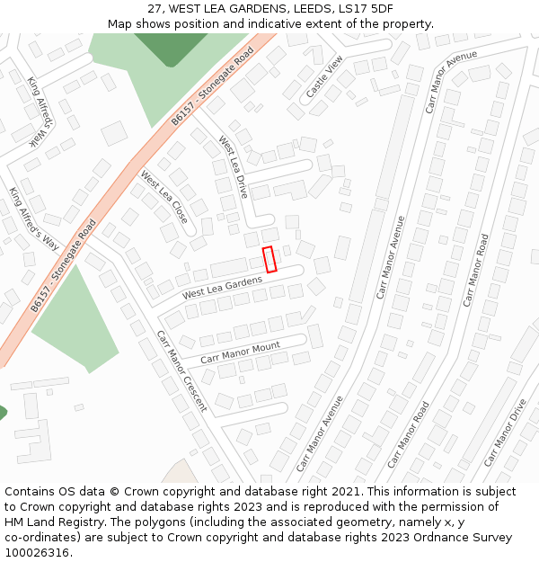 27, WEST LEA GARDENS, LEEDS, LS17 5DF: Location map and indicative extent of plot