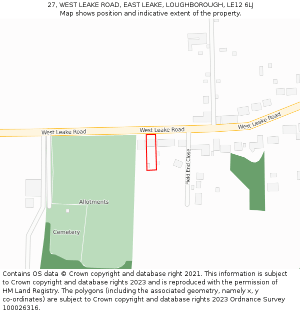 27, WEST LEAKE ROAD, EAST LEAKE, LOUGHBOROUGH, LE12 6LJ: Location map and indicative extent of plot