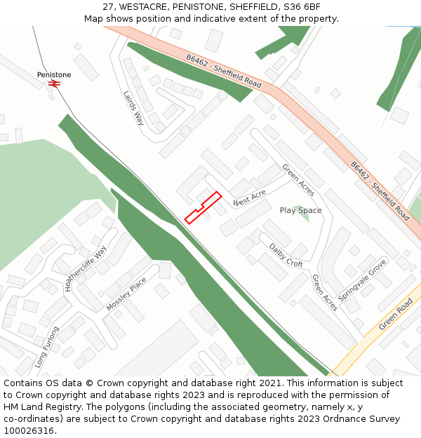 27, WESTACRE, PENISTONE, SHEFFIELD, S36 6BF: Location map and indicative extent of plot