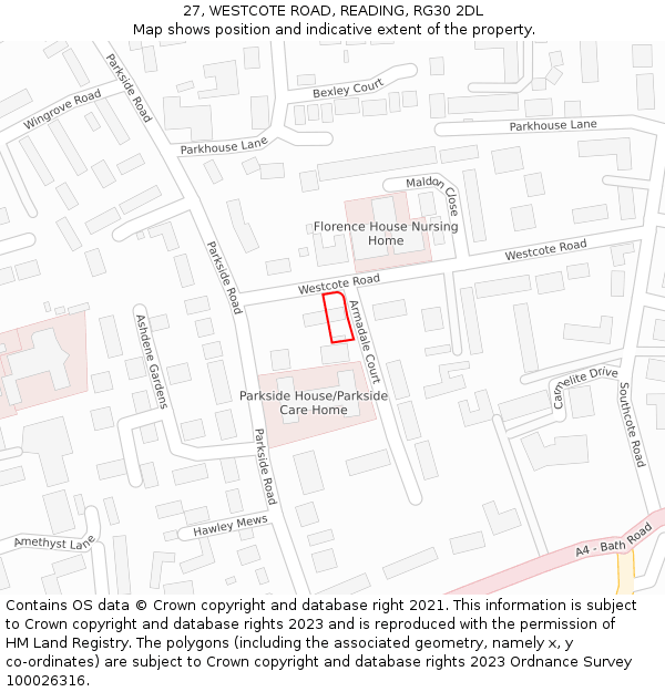 27, WESTCOTE ROAD, READING, RG30 2DL: Location map and indicative extent of plot