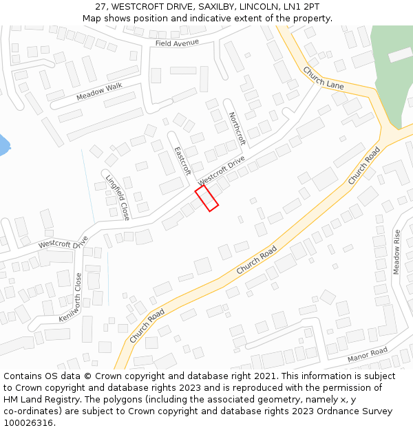 27, WESTCROFT DRIVE, SAXILBY, LINCOLN, LN1 2PT: Location map and indicative extent of plot