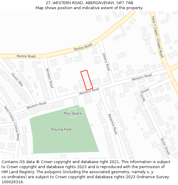 27, WESTERN ROAD, ABERGAVENNY, NP7 7AB: Location map and indicative extent of plot