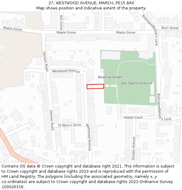 27, WESTWOOD AVENUE, MARCH, PE15 8AX: Location map and indicative extent of plot
