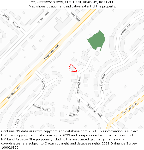 27, WESTWOOD ROW, TILEHURST, READING, RG31 6LT: Location map and indicative extent of plot